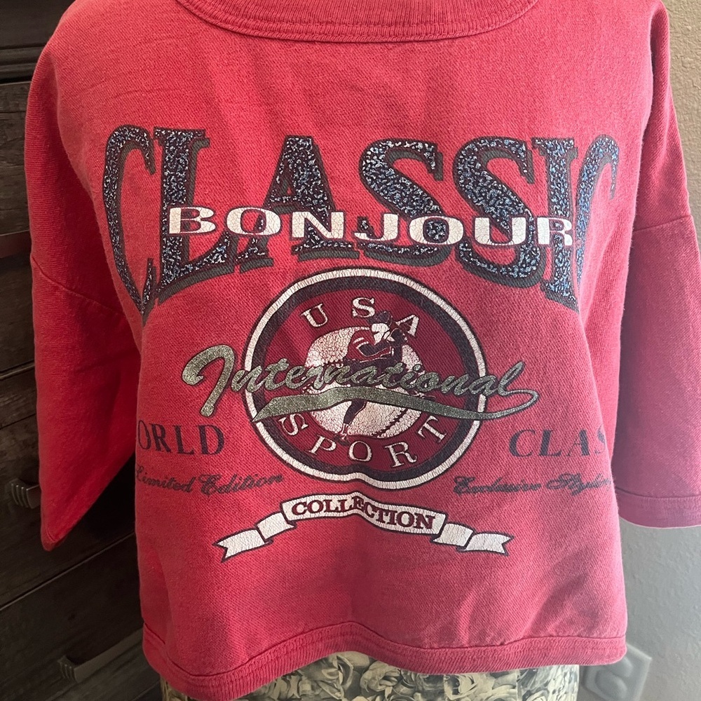 Red Crop Top with Classic Bonjour Graphic